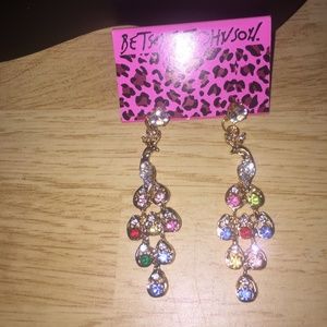 Betsey Johnson Multicolored Rhinestone Peacock Earrings